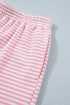 Striped Cuffed Sleeve Contrast Mock Neck Two Piece Short Set