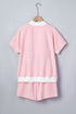 Striped Cuffed Sleeve Contrast Mock Neck Two Piece Short Set