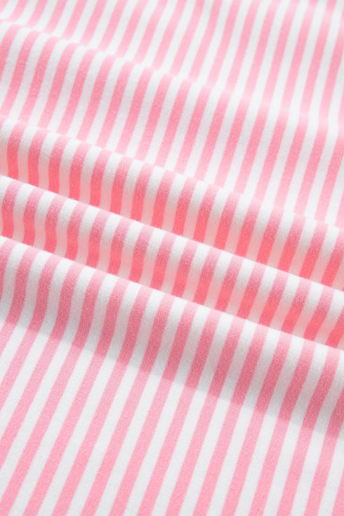 Striped Cuffed Sleeve Contrast Mock Neck Two Piece Short Set