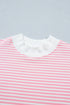 Striped Cuffed Sleeve Contrast Mock Neck Two Piece Short Set