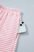 Striped Cuffed Sleeve Contrast Mock Neck Two Piece Short Set