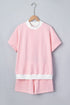 Striped Cuffed Sleeve Contrast Mock Neck Two Piece Short Set