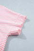 Striped Cuffed Sleeve Contrast Mock Neck Two Piece Short Set