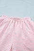 Striped Cuffed Sleeve Contrast Mock Neck Two Piece Short Set