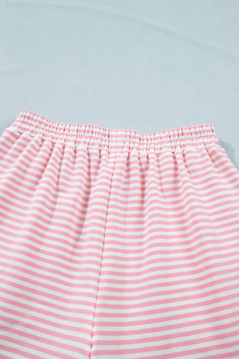 Striped Cuffed Sleeve Contrast Mock Neck Two Piece Short Set