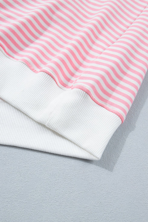 Striped Cuffed Sleeve Contrast Mock Neck Two Piece Short Set