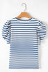 Striped Cursive Graphic Puff Sleeve Knit T-Shirt