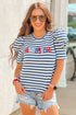 Striped Cursive Graphic Puff Sleeve Knit T-Shirt