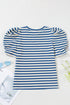 Striped Cursive Graphic Puff Sleeve Knit T-Shirt