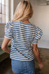 Striped Cursive Graphic Puff Sleeve Knit T-Shirt