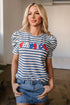 Striped Cursive Graphic Puff Sleeve Knit T-Shirt
