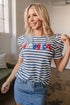 Striped Cursive Graphic Puff Sleeve Knit T-Shirt