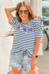 Striped Cursive Graphic Puff Sleeve Knit T-Shirt