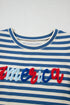 Striped Cursive Graphic Puff Sleeve Knit T-Shirt