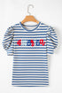 Striped Cursive Graphic Puff Sleeve Knit T-Shirt