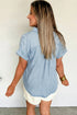 Striped Denim Cuffed Short Sleeve Loose Button Up Shirt