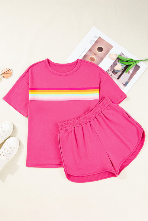 Striped Detail Casual Athleisure Two Piece Short Sets