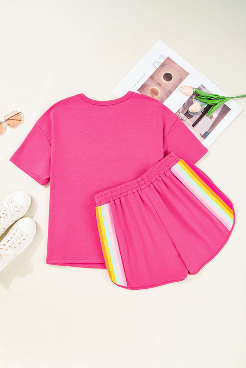 Striped Detail Casual Athleisure Two Piece Short Sets