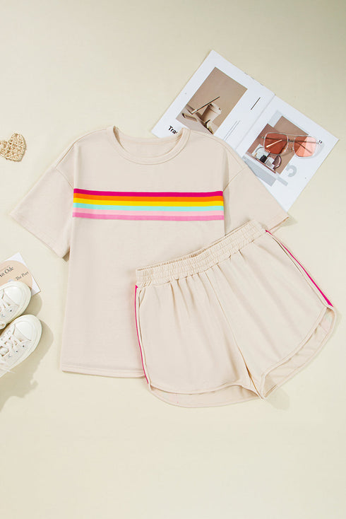 Striped Detail Casual Athleisure Two Piece Short Sets