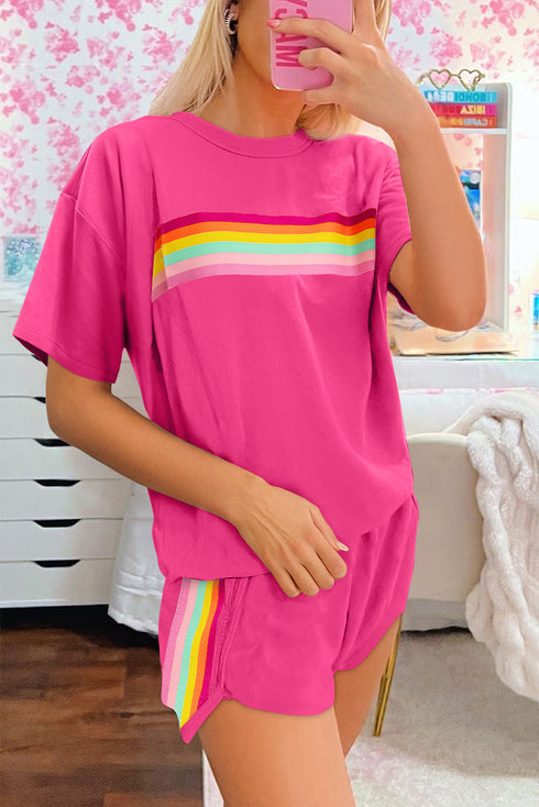 Striped Detail Casual Athleisure Two Piece Short Sets