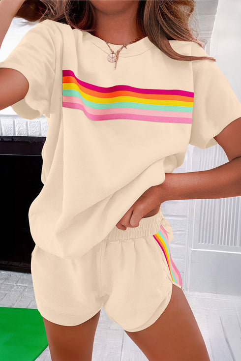Striped Detail Casual Athleisure Two Piece Short Sets