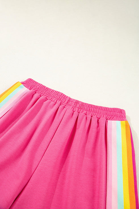 Striped Detail Casual Athleisure Two Piece Short Sets