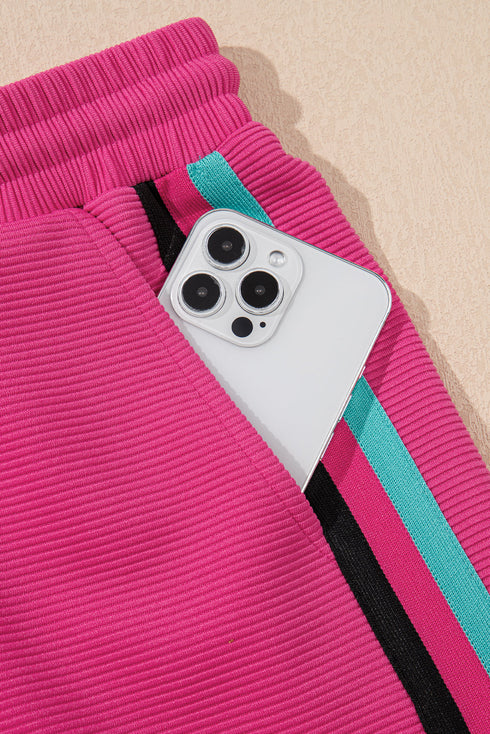 Striped Detail Flutter Sleeve Zipped Collar Short Set