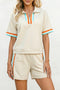 Striped Detail Half Zip Polo Loose Short Set