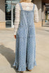 Striped Distressed Ruffled Wide Leg Denim Jumpsuit