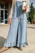 Striped Distressed Ruffled Wide Leg Denim Jumpsuit