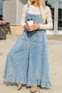 Striped Distressed Ruffled Wide Leg Denim Jumpsuit