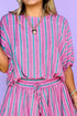 Striped Dolman Sleeve Drawstring Elastic Waist Loose Short Set
