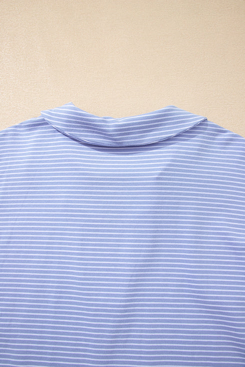Striped Dolman Sleeve Polo Shirt And Drawstring Short Set