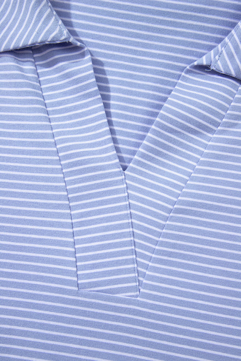 Striped Dolman Sleeve Polo Shirt And Drawstring Short Set