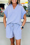 Striped Dolman Sleeve Polo Shirt And Drawstring Short Set
