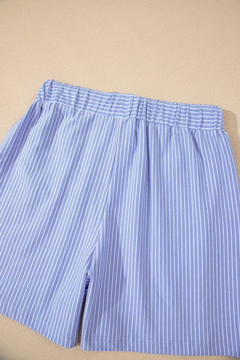 Striped Dolman Sleeve Polo Shirt And Drawstring Short Set