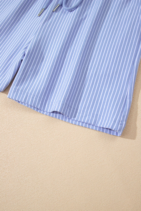Striped Dolman Sleeve Polo Shirt And Drawstring Short Set