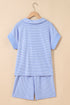 Striped Dolman Sleeve Polo Shirt And Drawstring Short Set