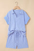 Striped Dolman Sleeve Polo Shirt And Drawstring Short Set