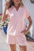 Striped Dolman Sleeve Polo Shirt And Drawstring Short Set