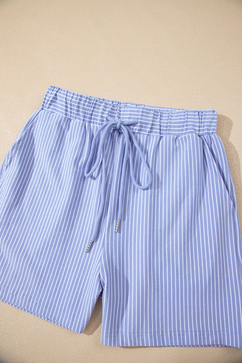 Striped Dolman Sleeve Polo Shirt And Drawstring Short Set