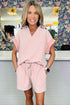 Striped Dolman Sleeve Polo Shirt And Drawstring Short Set