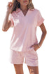 Striped Dolman Sleeve Polo Shirt And Drawstring Short Set