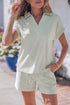 Striped Dolman Sleeve Polo Shirt And Drawstring Short Set