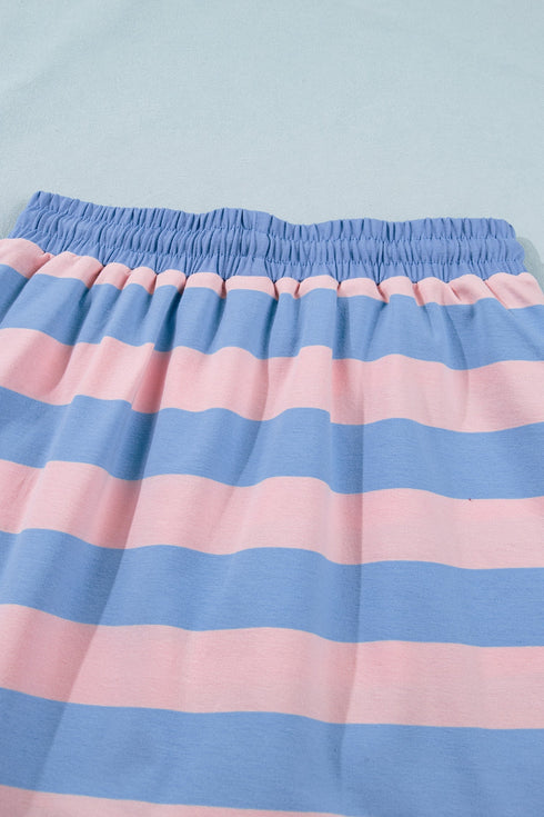 Striped Dolman Tee And Drawstring Skort Athletic Short Set