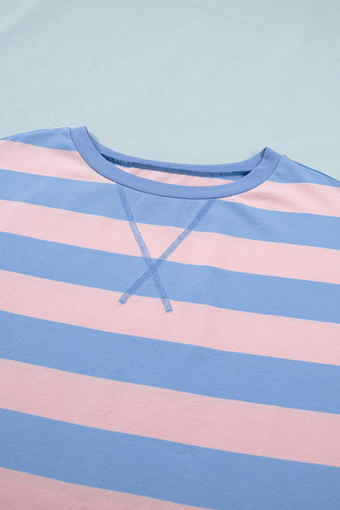 Striped Dolman Tee And Drawstring Skort Athletic Short Set