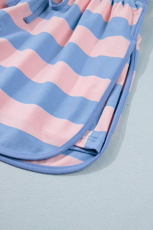 Striped Dolman Tee And Drawstring Skort Athletic Short Set