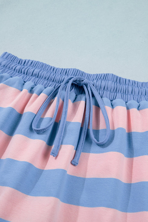 Striped Dolman Tee And Drawstring Skort Athletic Short Set