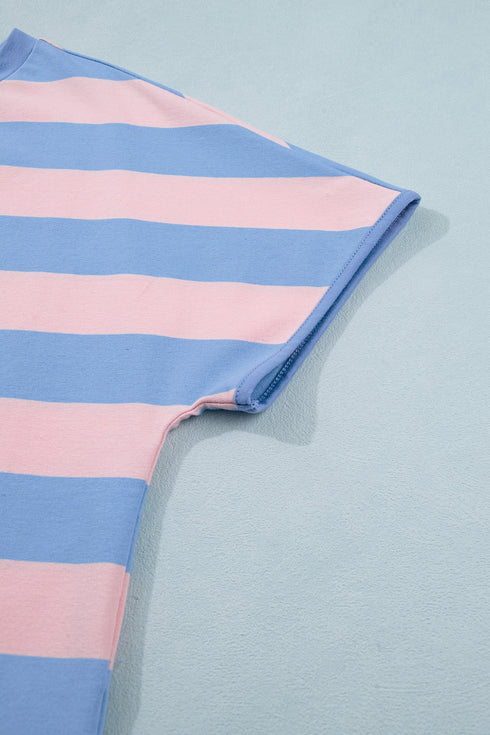 Striped Dolman Tee And Drawstring Skort Athletic Short Set