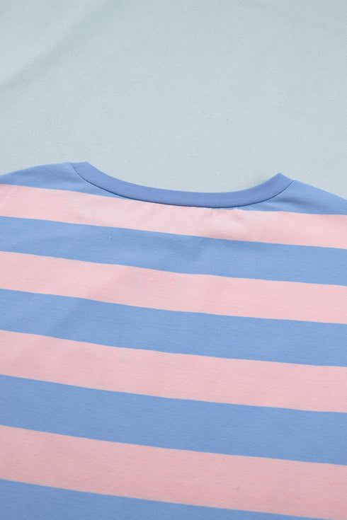 Striped Dolman Tee And Drawstring Skort Athletic Short Set